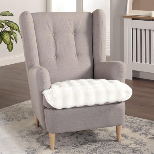 Delindo Lifestyle Sesselschoner Helsinki, kuscheliger Webpelz Sesselüberwurf, flauschig weicher Sesselbezug ohne Armlehne, weiß, 90x90 cm von Delindo Lifestyle