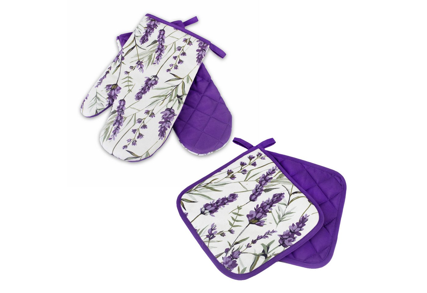 Delindo Lifestyle Topfhandschuhe Ofenhandschuhe/Topflappen, (4er Sparset, 4-tlg., bestehend aus 2x Ofenhandschuh + 2x Topflappen), Hitzebeständig bis 250 °C für maximal 15 Sekunden von Delindo Lifestyle