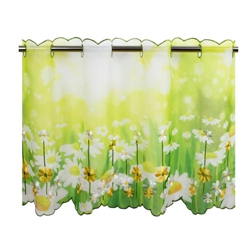 Scheibengardine Sommerwiese für die Küche, grüne Bistrogardine, Moderne und halbtransparente Gardine für den Frühling und Sommer, 45x85 cm von Delindo Lifestyle