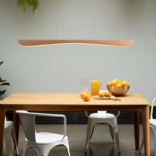 Dimmbar Holz LED Pendelleuchte esstisch, Design Hängeleuchte Esstischlampe, küchenlampe hängend mit Fernbedienung, Höhenverstellbar Hängelampe für Büro lampe Esszimmer Deckenlampe (120cm) von Deliouay