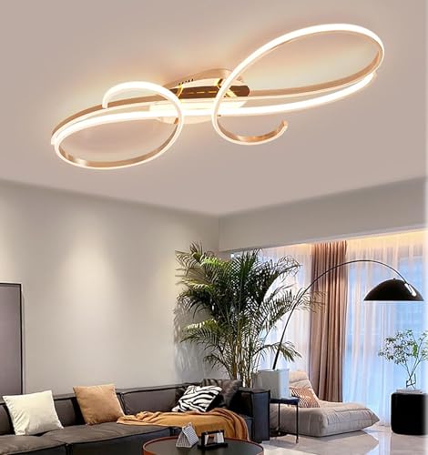LED Deckenleuchte Wohnzimmer Deckenlampe gold Deckenleuchte Dimmbare Modern Wohnzimmerlampe Designer Beleuchtung Energiespar Deckenleuchte für Schlafzimmer Esszimmer Küche (Gold, 100cm) von Deliouay