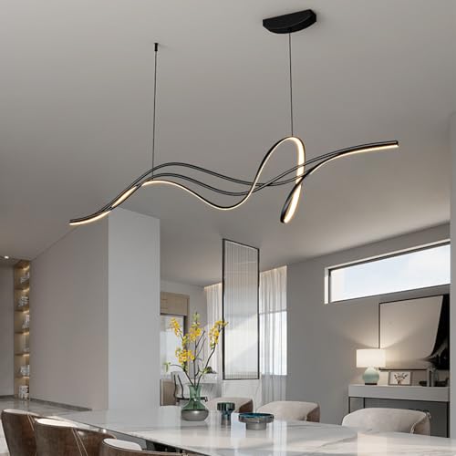 LED Pendelleuchte Esstisch Lineare Hängeleuchte, Moderne Dimmbar Esstischlampe Wohnzimmer Küche Büro Hängend Leuchte, mit Fernbedienung Pendant Lampe Höhenverstellbar Deckenlampe (Schwarz, 140cm) LED Pendelleuchte Esstisch Lineare Hängeleuchte, Moderne Dimmbar Esstischlampe Wohnzimmer Küche Büro Hängend Leuchte, mit Fernbedienung Pendant Lampe Höhenverstellbar Deckenlampe (Schwarz, 140cm) von Deliouay