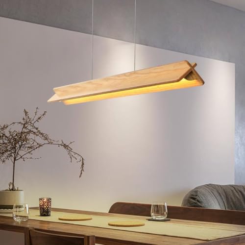 LED Pendelleuchte Holz Esstisch mit Fernbedienung Esstischlampe hängend Holzlampe, Dimmbar Design Hängeleuchte Esszimmerlampe Höhenverstellbar für Esszimmer Büro Küche Hängelampe (Holz, 150cm) von Deliouay