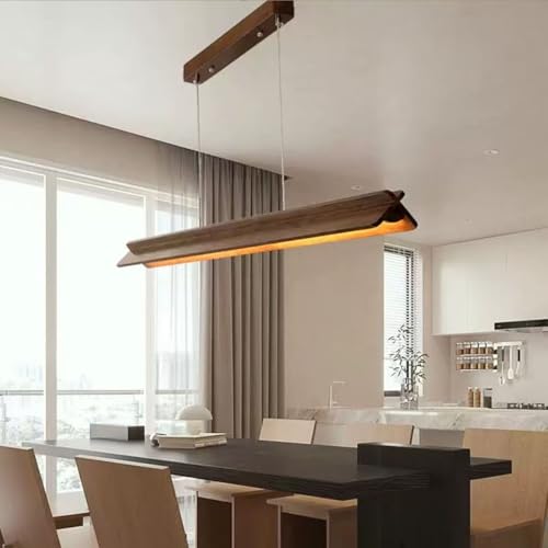 LED Pendelleuchte Holz Esstisch mit Fernbedienung Esstischlampe hängend Holzlampe, Dimmbar Design Hängeleuchte Esszimmerlampe Höhenverstellbar für Esszimmer Büro Küche Hängelampe (Pfirsichholz, 80cm) von Deliouay