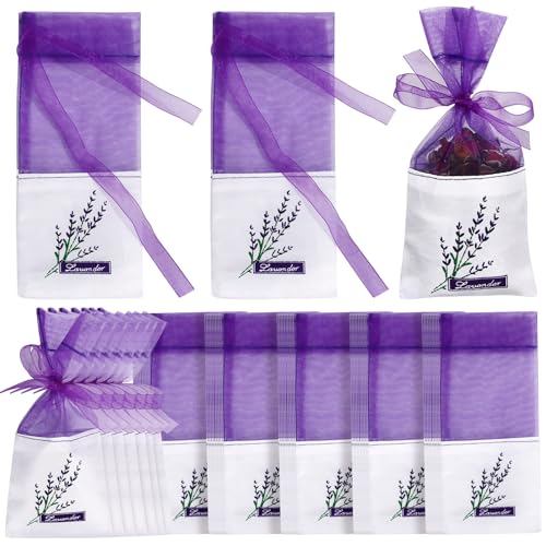60 Stück Lavendelsäckchen Leere Beutel Lavendel Duftsäckchen, Beutel Lila Kordelzug Gaze Baumwolle, Kordelzugbeutel für Lavendel, Gewürze und Kräuter (7.3 x 16.5 cm) von Delisouls