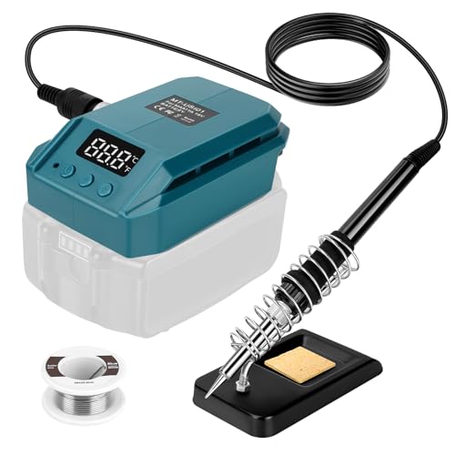 Akku Lötkolben Set, Cordless Lötkolben mit Reinigungsschwamm, Tragbar Lötkolben Einstellbare Temperatur Superschnelles Aufheizen für Elektronisches Löten Kit, Heißschneider, Brandmalerei von Delisouls