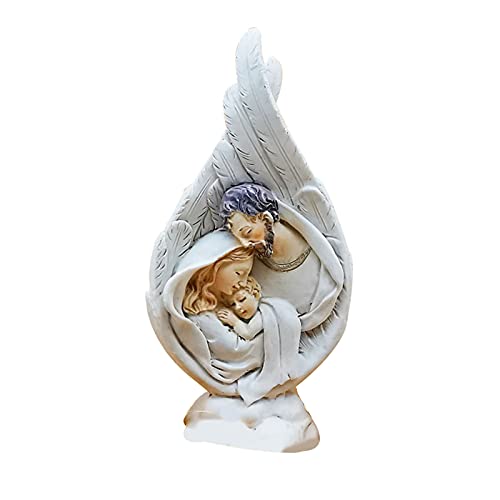 Delisouls Jesus Resin Ornament, Baby Jesus Figur Resin Tischdekoration, Jungfrau Maria und Kind Krippe mit Engelsflügeln Destop Statue von Delisouls
