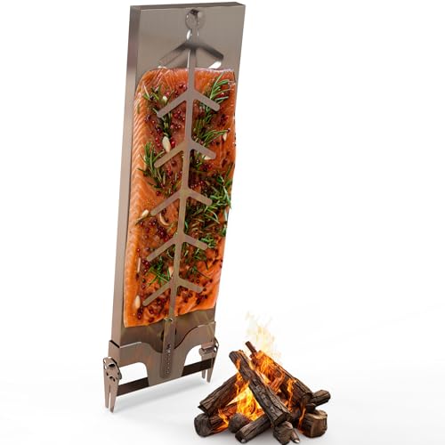 Delixike Flammlachsbrett Edelstahl|Extra breit 18cm Flammlachshalter passend für feuerschale und Grills mit Wandstärke bis Weniger als 8mm, Perfekte Alternative zum Flammlachsbrett von Delixike