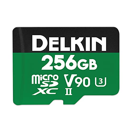 Delkin Devices Stromversorgung 256 GB MicroSD UHS-II (V90) – 300 MB/s Lesen, 250 MB/s Schreiben | für 8K, 4K, HDR und 360 Video | Hochleistungs-für Kameras von Delkin Devices