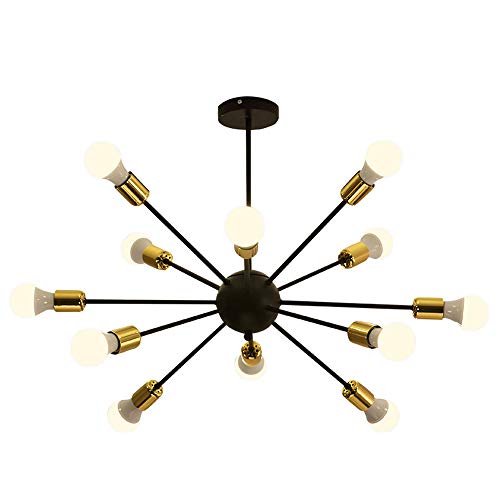 Dellemade Sputnik Kronleuchter 12-Licht Vintage Pendelleuchte für Esszimmer, Wohnzimmer, Küche, Büro, Café, Restaurant, Schwarz von Dellemade