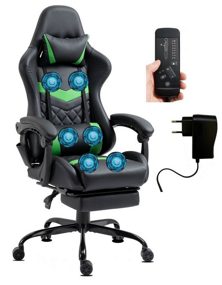 Delman Gaming-Stuhl Mit 6 Vibrationspunkten Drehstuhl, dicke Polsterung, Metallfußkreuz, Mit Massagefunktion, 360° Drehfunktion, verstellbarer Rückenlehne von Delman