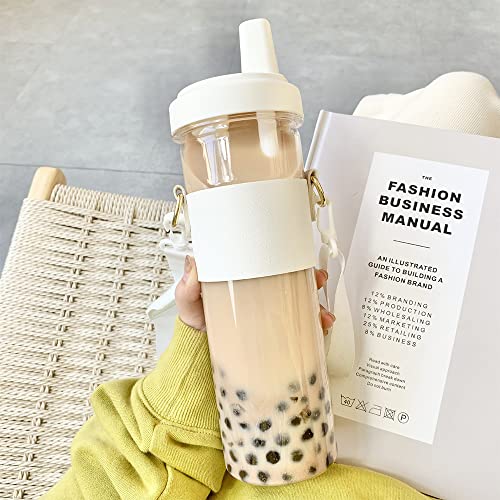 Delmkin Bubble Tea Becher 850ml Trinkbecher Smoothie Becher mit Deckel und Strohhalm Wiederverwendbarer Glasbecher für Boba Tea Saft Kaffee von Delmkin