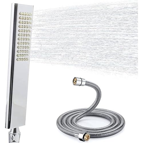 Delnet Handbrause aus massivem Messing, Bogen-Design, Hochdruck-Handbrause, austauschbarer Duschkopf und 149,9 cm Edelstahl-Schlauch-Set, poliertes Chrom von Delnet