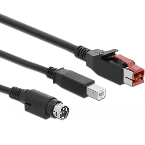 Delock PoweredUSB Kabel Stecker 24 V > USB Typ-B Stecker + Hosiden Mini-DIN 3 Pin Stecker 1 m für POS Drucker und Terminals von DeLOCK