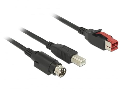 Delock PoweredUSB Kabel Stecker 24 V > USB Typ-B Stecker + Hosiden Mini-DIN 3 Pin Stecker 5 m für POS Drucker und Terminals von DeLOCK