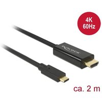 Delock USB-C® / HDMI Adapterkabel USB-C® Stecker, HDMI-A Stecker 2.00 m Schwarz 85291 vergoldete S von Delock