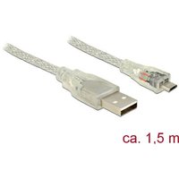 Delock USB-Kabel USB 2.0 USB-A Stecker, USB-Micro-B Stecker 1.50m Transparent mit Ferritkern 83899 Delock USB-Kabel USB 2.0 USB-A Stecker, USB-Micro-B Stecker 1.50m Transparent mit Ferritkern 83899 von Delock