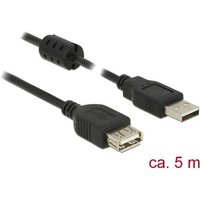 Delock USB-Kabel USB 2.0 USB-A Stecker, USB-A Buchse 5.00m Schwarz mit Ferritkern 84887 von Delock