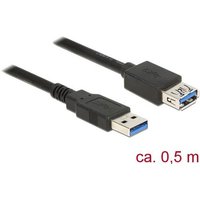 Delock USB-Kabel USB 3.2 Gen1 (USB 3.0 / USB 3.1 Gen1) USB-A Stecker, USB-A Buchse 0.50m Schwarz ver von Delock