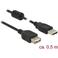 Delock - USB-Kabel usb 2.0 usb-a Stecker, usb-a Buchse 0.50 m Schwarz mit Ferritkern 84882 von Delock