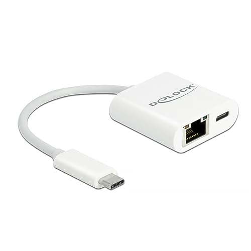 Delock USB Type-C Adapter zu Gigabit LAN 10/100/1000 Mbps mit Power Delivery Anschluss weiß Delock USB Type-C Adapter zu Gigabit LAN 10/100/1000 Mbps mit Power Delivery Anschluss weiß von DeLOCK
