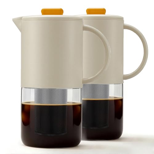 Delove Cold Brew Kaffeebereiter mit automatischem Auslauf – bruchsichere Kunststoffschale, Weithalsdesign – 1,757.7 g Eistee Glaskaraffe mit abnehmbarem Netzfilter (2, Beige) von Delove
