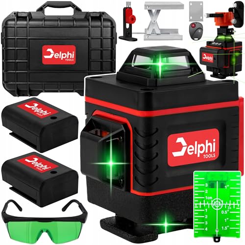 Delphi Kreuzlinienlaser 4D Grün, 360° Laser mit 16 Linien, selbstnivellierend, Laser-Wasserwaage inkl. Akku und Fernbedienung, IP54 staub- und spritzwassergeschützt von Delphi