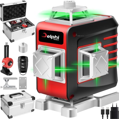 DELPHI Kreuzlinienlaser 4D 16 Linien 360° Grün Selbstnivellierend - Laser Wasserwaage mit USB-C Akku, Fernbedienung, Zusatzbatterie, IP54 für Baustelle, Renovierung und Innenbereich von Delphi
