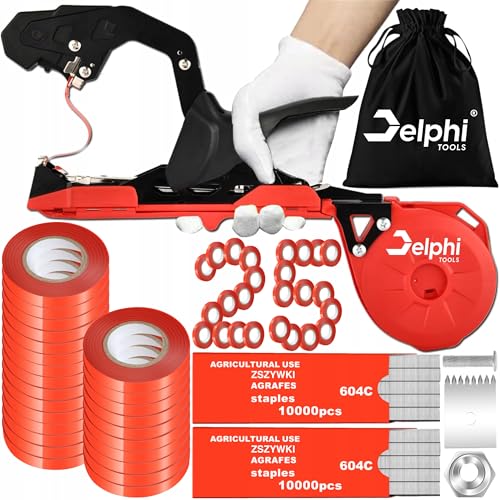 Delphi Tapener Garten-Tacker zum Binden von Pflanzen mit 25 Bändern und Klammern Set von Delphi