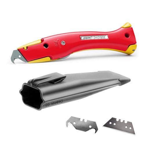 Delphin®-03 Teppichmesser, Club Edition, Feststehende Klinge, Profi Cuttermesser, Alu, Klingen und Kunststoffköcher, Rechts- u. Linkshänder von Delphin