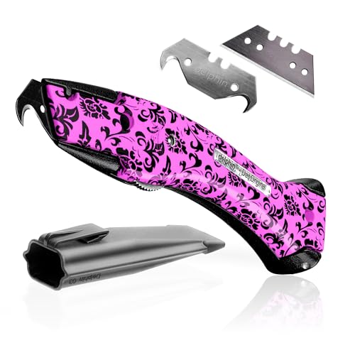 Delphin®-03 Teppichmesser, Design Edition, Feststehende Klinge, Profi Cuttermesser, Alu, Klingen und Kunststoffköcher, Rechts- u. Linkshänder von Delphin
