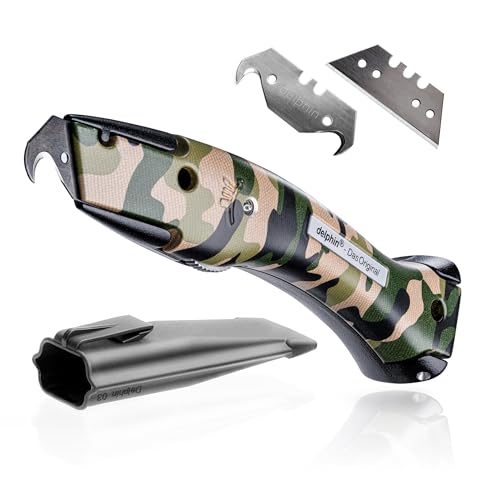 Delphin®-03 Teppichmesser, Design Edition, Feststehende Klinge, Profi Cuttermesser, Alu, Klingen und Kunststoffköcher, Rechts- u. Linkshänder von Delphin