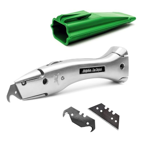 Delphin®-03 Teppichmesser | 1 Hakenklinge | 1 Trapezklinge | Kunststoffköcher grün von Delphin
