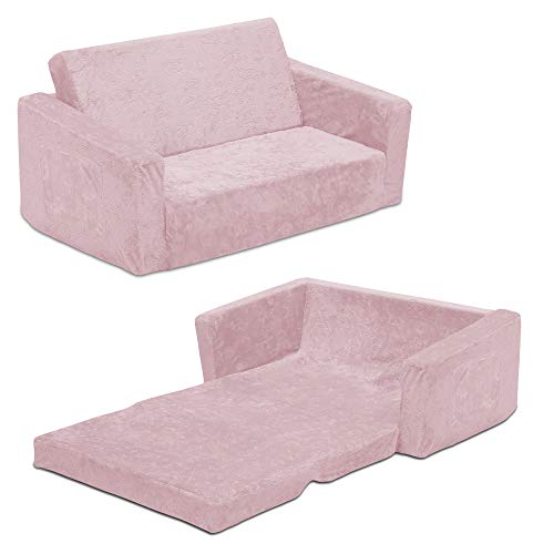 Delta Children Perfect Sleeper Extra breites umwandelbares Sofa zur Liege – Bequemes 2-in-1 Klappsofa für Kinder, Pink, Schaumstoff, Rose, 30x17x15 Inch (Pack of 1) von Delta Children