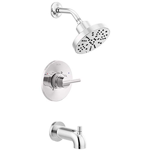 Delta Faucet Nicoli 14 Serie Einhandgriff Wanne und Duschverkleidung, Duscharmatur mit 5 Strahlarten H2okinetic Duschkopf, Chrom 144749 (Duschventil im Lieferumfang enthalten) von Delta Faucet