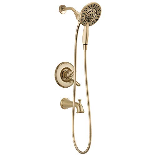 Delta Linden 17 Serie Dusch- und Wannen-Verkleidungsset mit 2 Strahlarten In2ition 2-in-1 Handbrause mit Schlauch, Champagnerbronze T17494-CZ-I (Ventil nicht im Lieferumfang enthalten) von Delta Faucet