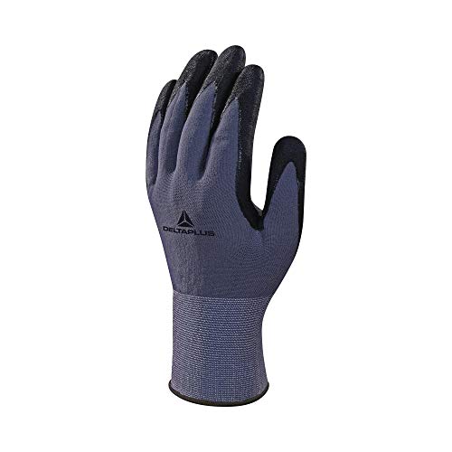 Delta Plus VE726NO11 Polyamid Spandex Feinstrickhandschuh, Handfläche Nitril/PU, Grau/Schwarz, Größe 11 von Deltaplus