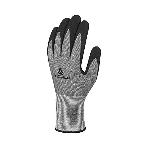 Delta Plus VECUTF01NO08 Xtrem Cut Feinstrickhandschuh, Nitrilschaum-Beschichtete mit Körnung Handfläche, 13Er Teilung, Grau/Schwarz, Größe 08 von Deltaplus