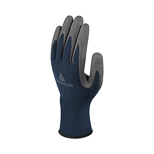 Delta Plus VV811GR07 Feinstrickhandschuh auf Wasserbasisi, 100% Polyamid, Polyharnstoff-Beschichtete Handfläche, 15Er Teilung, Marineblau/Grau, Größe 07 von Deltaplus