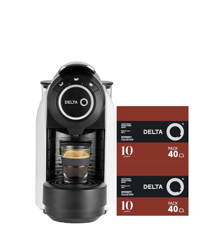 Delta Q - Qool Evolution Kapselkaffeemaschine - Weiß - 19 Bar Druck - Fassungsvermögen 1 l - Enthält 2 Packungen mit 40 Qalidus Kaffeekapseln Intensität 10 von Delta Q