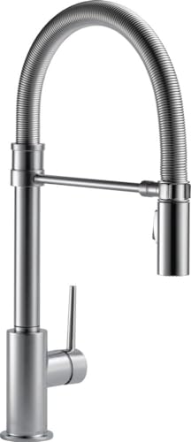 DELTA Trinsic Pro Einhebel-Federauslauf Küchenspüle Wasserhahn mit herausziehbarem Sprüher und magnetischem Docking Sprühkopf, Arctic Stainless 9659-AR-DST von Delta