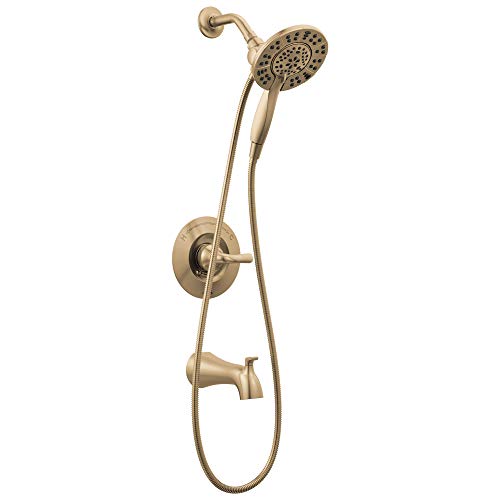 Delta Faucet Arvo 14 Serie Einhandgriff Wanne und Dusch-Verkleidungsset, Duscharmatur mit 4 Strahlarten In2ition 2-in-1 Dual Handbrause mit Schlauch, Champagnerbronze 144840-CZ-I (Ventil enthalten) von Delta