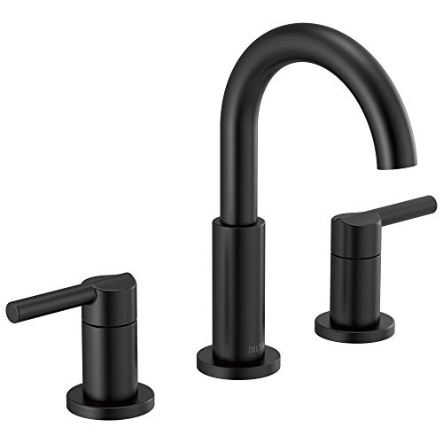 Delta Faucet Nicoli Weit verbreiteter Badezimmer-Wasserhahn 3 Löcher, mattschwarzer Badezimmer-Wasserhahn, Badezimmer-Waschbecken-Wasserhahn, Ablaufmontage, mattschwarz 35749LF-BL von Delta