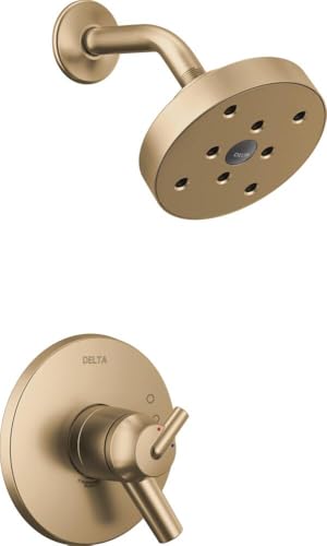 Delta Faucet Trinsic 14 Serie Single Funktion Duschverkleidung Kit mit Single Spray H2Okinetic Duschkopf, Chrom T14259 (Ventil nicht enthalten) Dual-Griff Without Rough Champagner-Bronze von Delta
