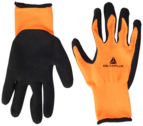 Deltaplus DPVV733OR09 Strickhandschuh Polyester - Latex-Schaumstoff Beschichtung Auf Handfläche, Neonorange-Schwarz, Größe 09 von Deltaplus