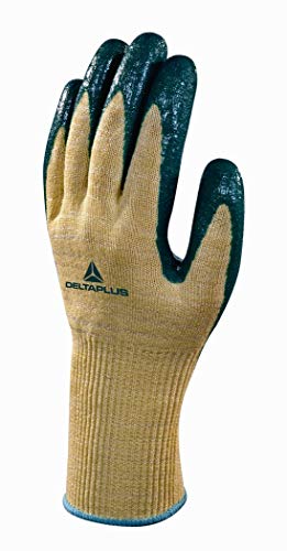 Delta Plus VECUT57VE07 Para-Aramid Feinstrickhandschuh, Nitril-Beschichtete Handfläche, Gelb-Grün, 07 von Deltaplus