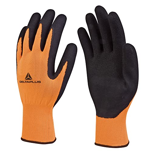 Deltaplus VV733OR09 Strickhandschuh Polyester - Latex-Schaumstoff Beschichtung Auf Handfläche, Neonorange-Schwarz, Größe 09 von Deltaplus