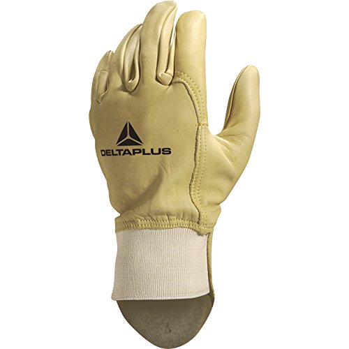 Deltaplus 52FEDFP08 Handschuh Aus Rindsnarbenleder, Handgelenk Mit Elastischem Strickbund, Kamel, Größe 08 von Deltaplus