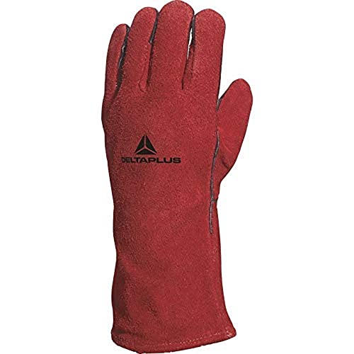 Deltaplus CA615K10 Schweißerhandschuh Aus Hitzefestem Spaltleder Mit Kevlar-Naht, Rot, Größe 10 von Deltaplus