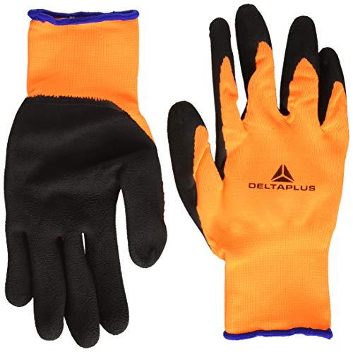 Deltaplus DPVV733OR10 Strickhandschuh Polyester - Latex-Schaumstoff Beschichtung Auf Handfläche, Neonorange-Schwarz, Größe 10 von Deltaplus